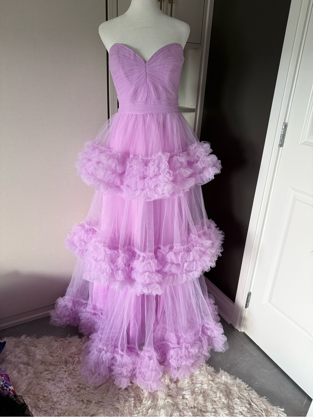 Mac Duggal Lilac Strapless Ruffled Tulle Gown